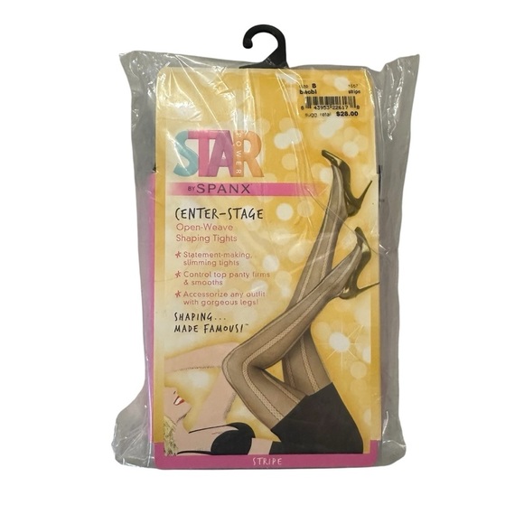 Star Power by Spanx Center-Stage Open-Weave Stripe Shaping Tights Sz B NWT - Picture 1 of 5